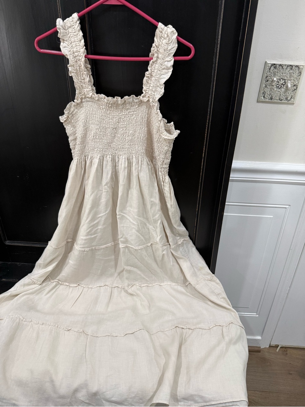 Quince Cream Smocked Tiered Sundress with Ruffle Straps